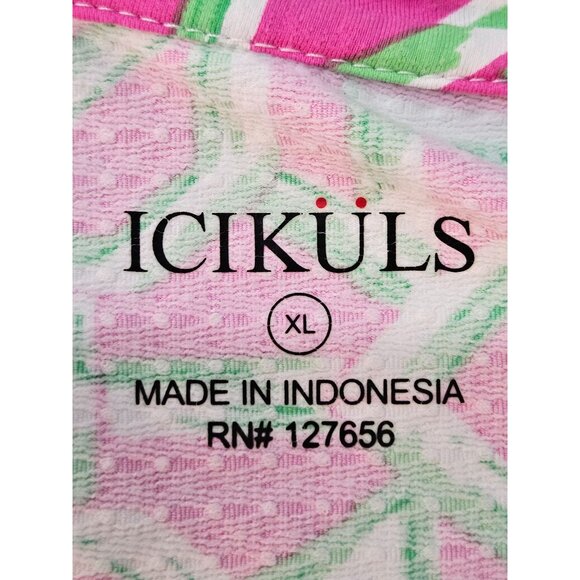 Icikuls Top Sz XL Knit Pink & Green Geometric Print Long Mesh Sleeve SPF 50 - Picture 5 of 9